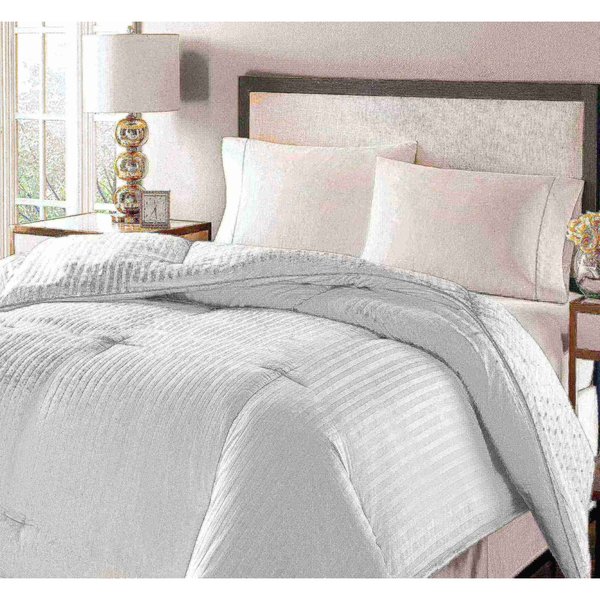 Royal Luxe Oversized Damask Stripe Down & Feather Comforter, White, Full/Queen 011857